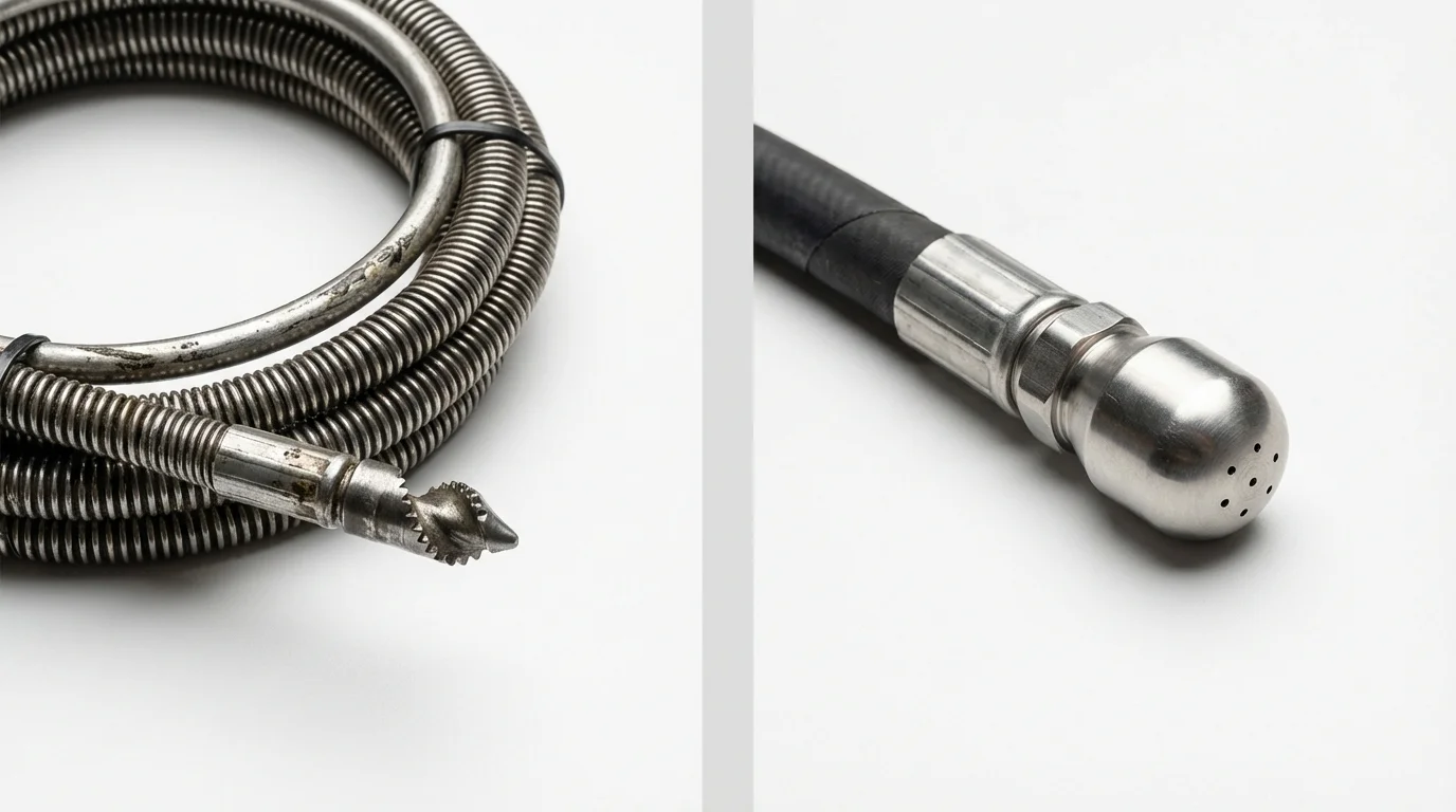 Drain snake cable and hydro jetting nozzle used for drain cleaning in Purcellville, VA