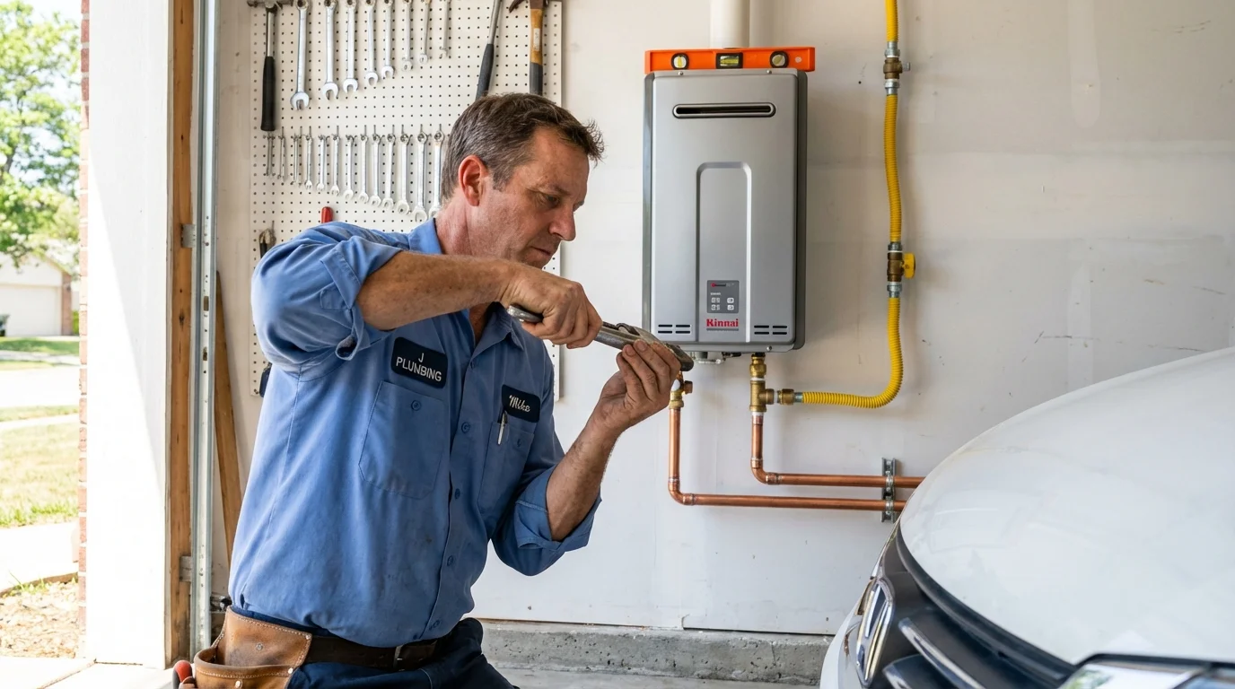 Tankless water heater installation by a Johns Plumbing LLC plumber in Purcellville