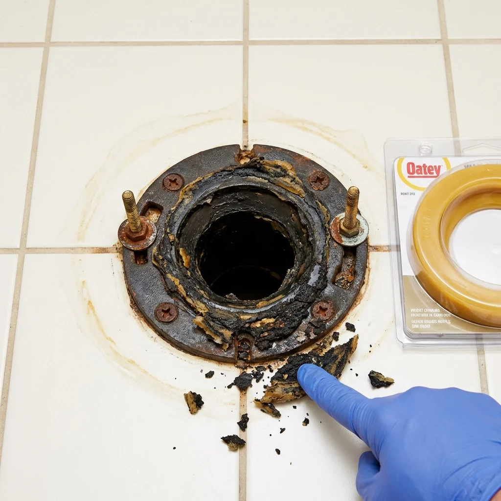 Failed wax ring showing water seepage at the base of a toilet in a Purcellville, VA home