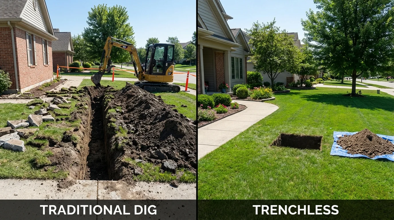 Trenchless sewer repair with minimal yard damage versus traditional excavation in Purcellville, VA